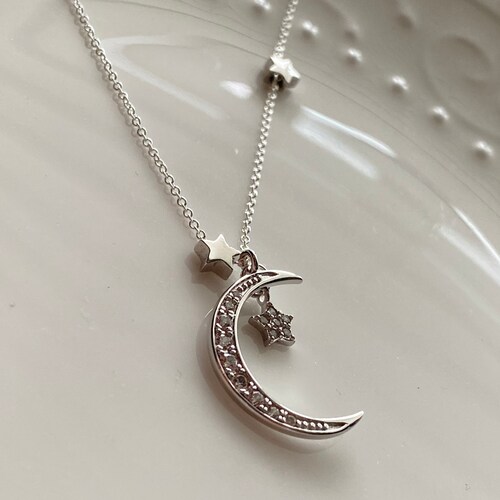 Silver Crescent Moon And Star Necklace, 925 Star Necklace, Silver Star, I Love You Necklace, Graduation Gift, Gift For Daughter, Muse411 main image 3