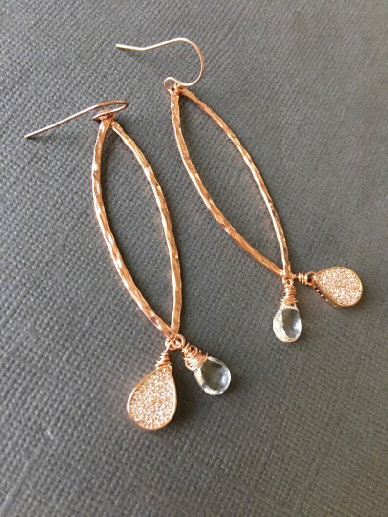 Rose Gold Dangling Earrings Healing Crystal Earrings Dainty | Etsy