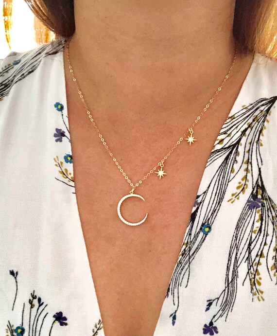 Gold/Silver Moon and Star Necklace Dainty Necklace Layering Etsy