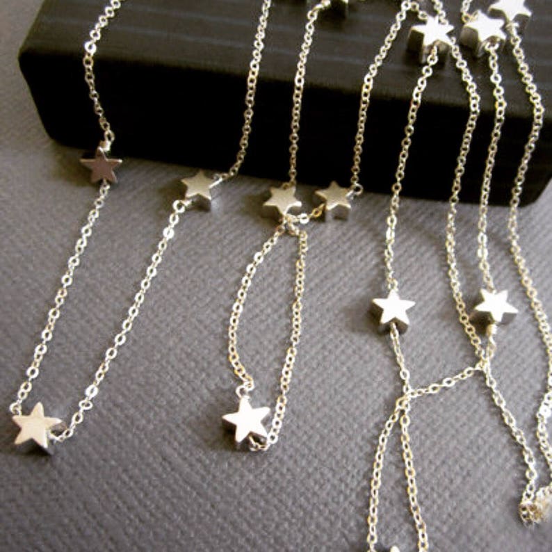 Silver Star Necklace Long Necklace Star Necklace Layerig Etsy