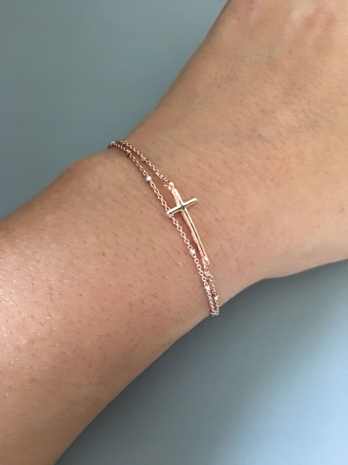 Rose Gold Cross Bracelet Sideways Cross Bracelet Baptism Etsy Australia