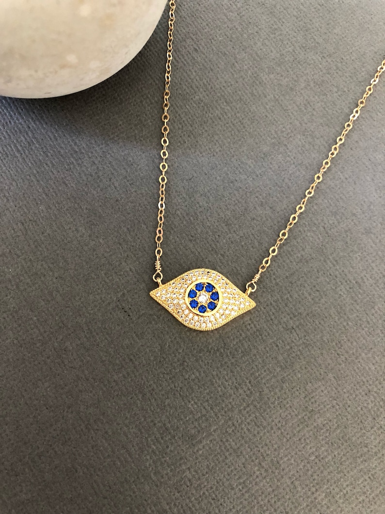 Evil Eye Necklace Blue Eyes Minimalist Simple Delicate Etsy