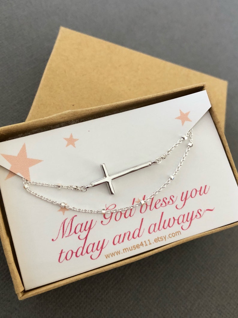 Rose Gold Cross Bracelet Sideways Cross Bracelet Baptism Etsy