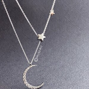 925 Silver Crescent Moon and Star Necklace Silver Moon and - Etsy