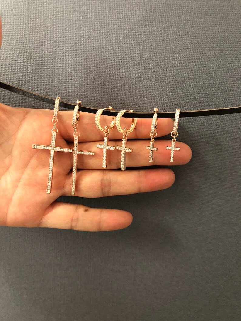 Dainty Rosegold Cross Dangling earrings Tiny Cross charm Etsy