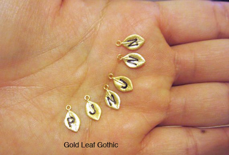 Make a personalized gift Add an initial charm Personalized Initial Charm Gold leaf initial charm Hand Stamped Initial Leaf muse411