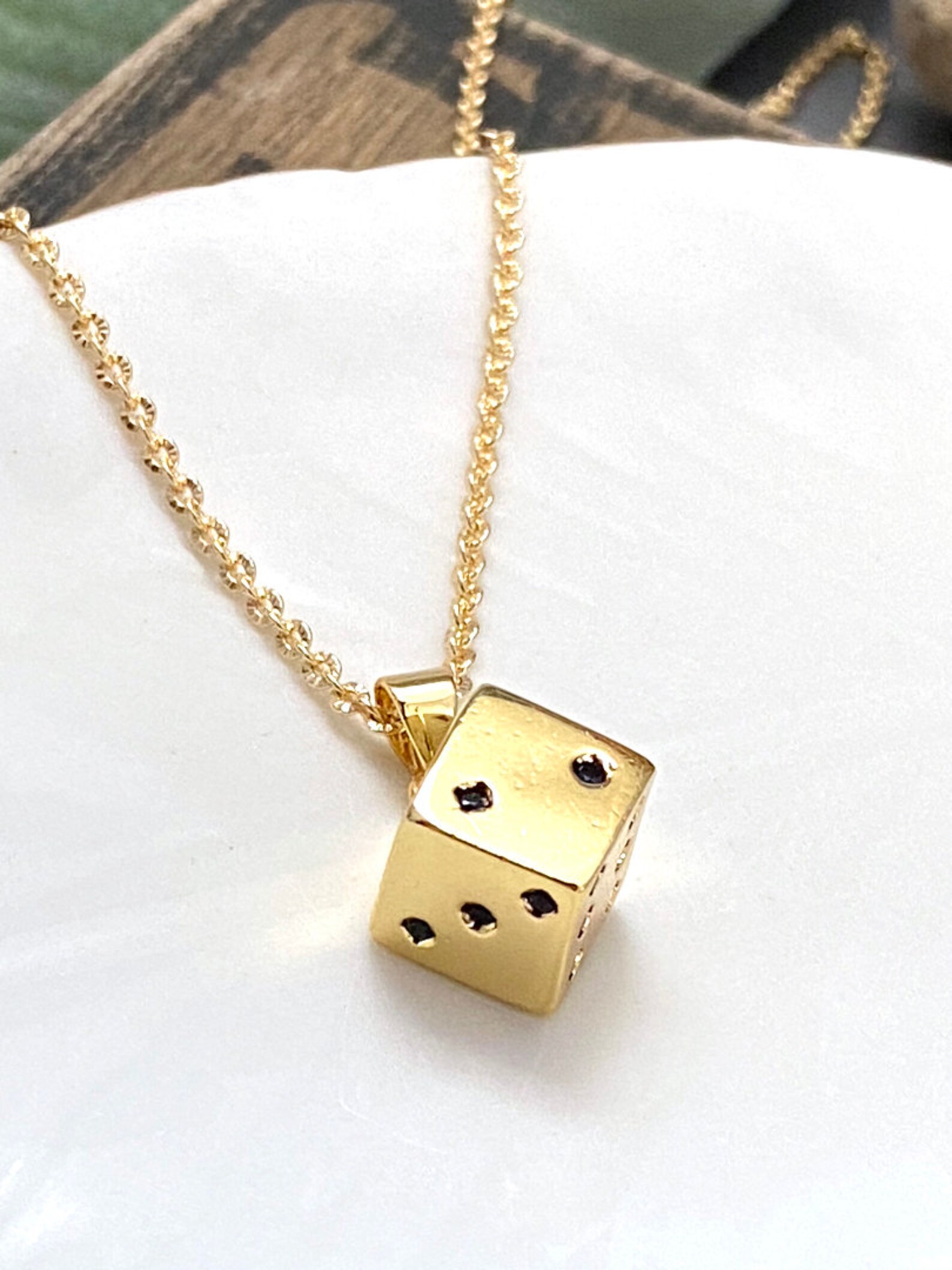 3D Gold Filled Dice Necklace Dice Pendant Necklace Lucky Etsy