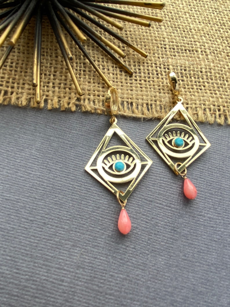 Evil eye pendant earrings turquoise evil eye earrings Coral Etsy