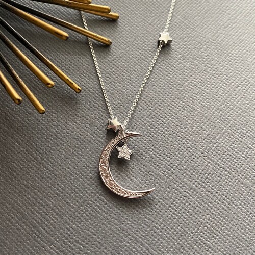 Silver Crescent Moon And Star Necklace, 925 Star Necklace, Silver Star, I Love You Necklace, Graduation Gift, Gift For Daughter, Muse411 main image 0