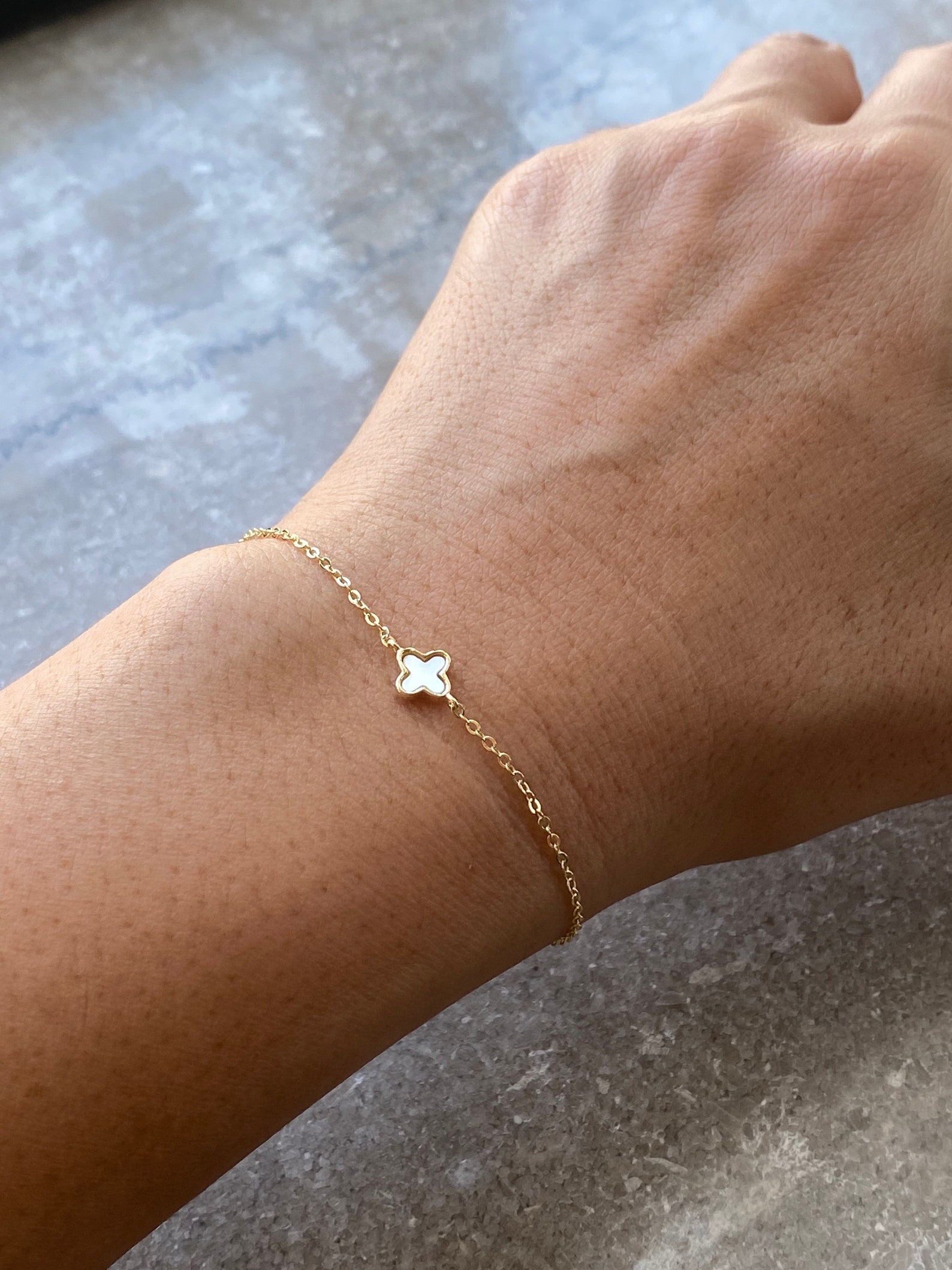 White Clover Bracelet Mother of Pearl Clover Bracelet Gold Etsy