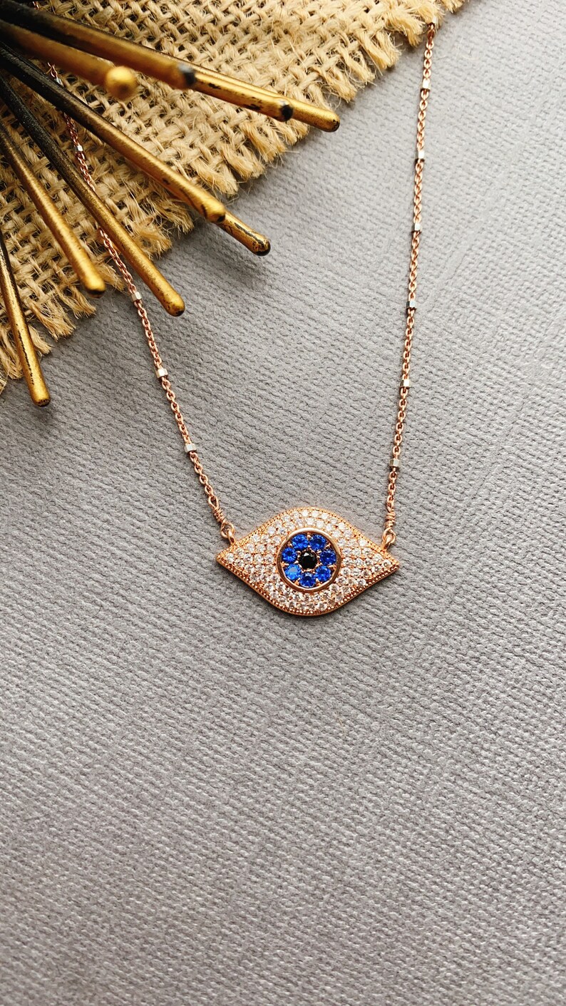 Evil Eye Necklace Blue Eyes Minimalist Simple Delicate Etsy