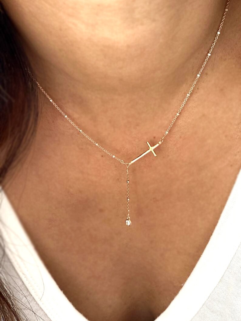 Sideways Cross Necklace Cross Choker Cross Necklace Women Etsy