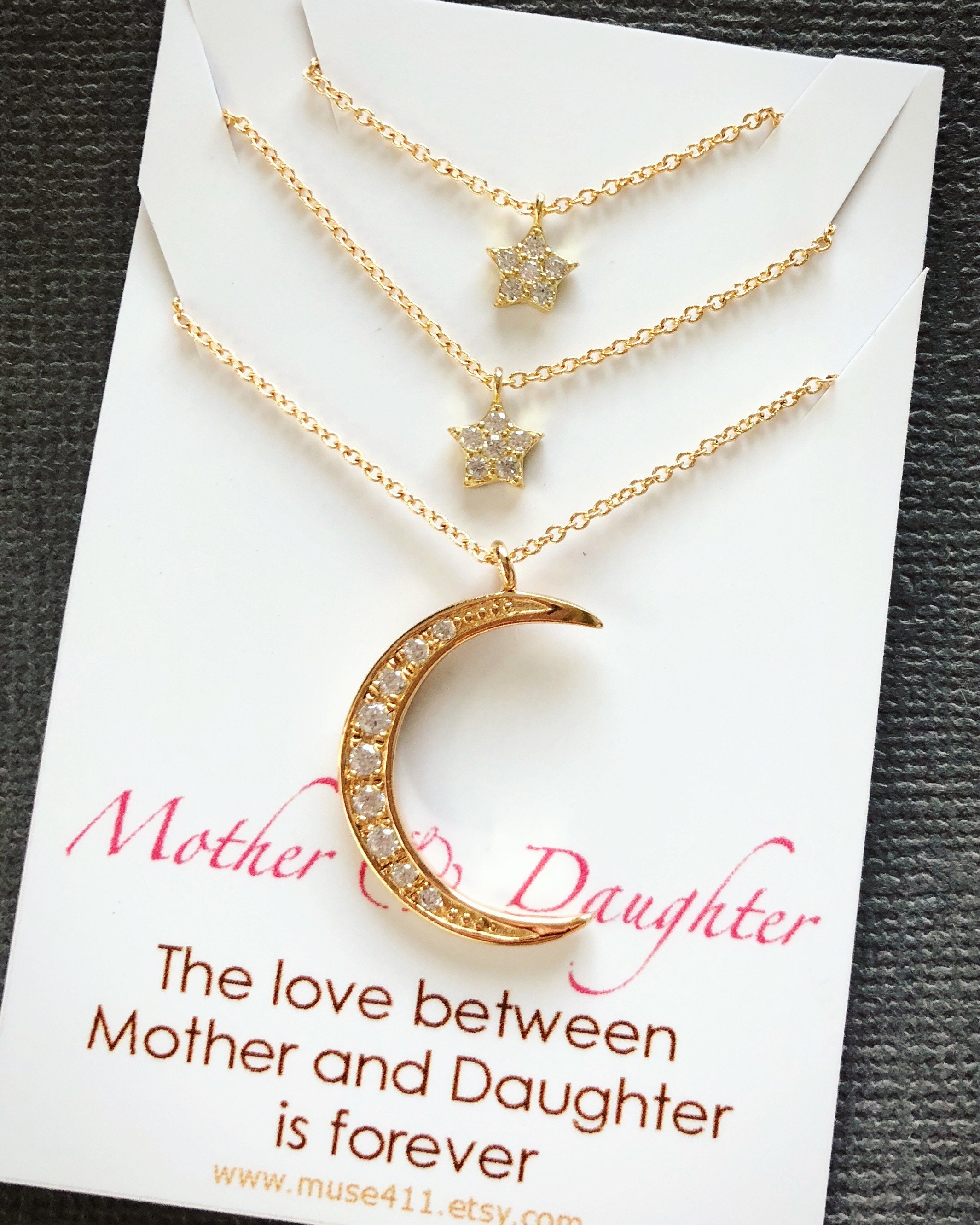 Moon and Star Necklaces Gift for Mom 