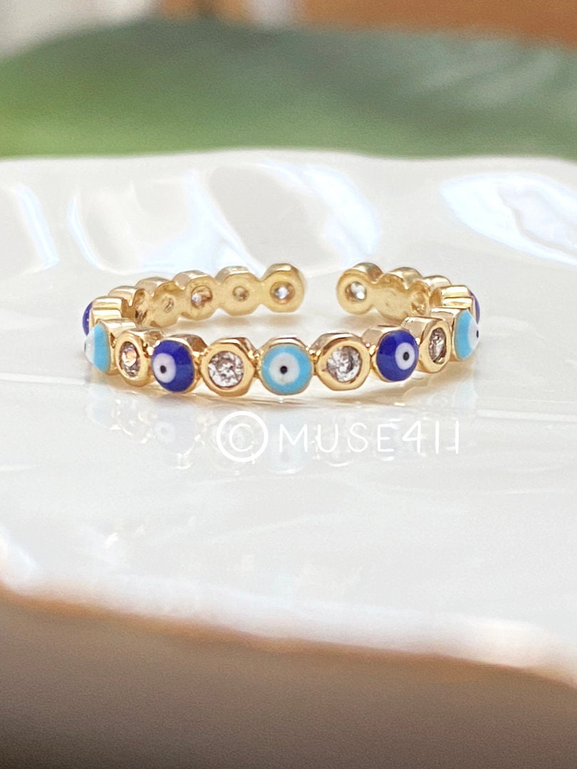 Evil Eye Ring adjustable Ring, Blue Evil eye Jewelry, yoga jewelry, m…