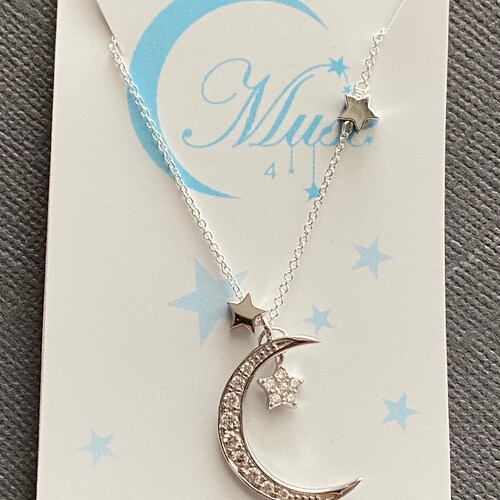 Silver Crescent Moon And Star Necklace, 925 Star Necklace, Silver Star, I Love You Necklace, Graduation Gift, Gift For Daughter, Muse411 main image 6