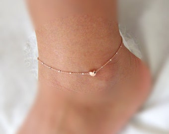 Rosegold Heart charm Anklet, Rose Gold satellite chain, Dainty Birthday gift, Bridesmaid Anklets, Gift for her,Muse411