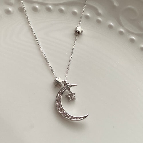 Silver Crescent Moon And Star Necklace, 925 Star Necklace, Silver Star, I Love You Necklace, Graduation Gift, Gift For Daughter, Muse411 main image 5