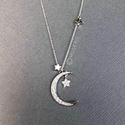 Silver Crescent Moon And Star Necklace, 925 Star Necklace, Silver Star, I Love You Necklace, Graduation Gift, Gift For Daughter, Muse411 main image 8