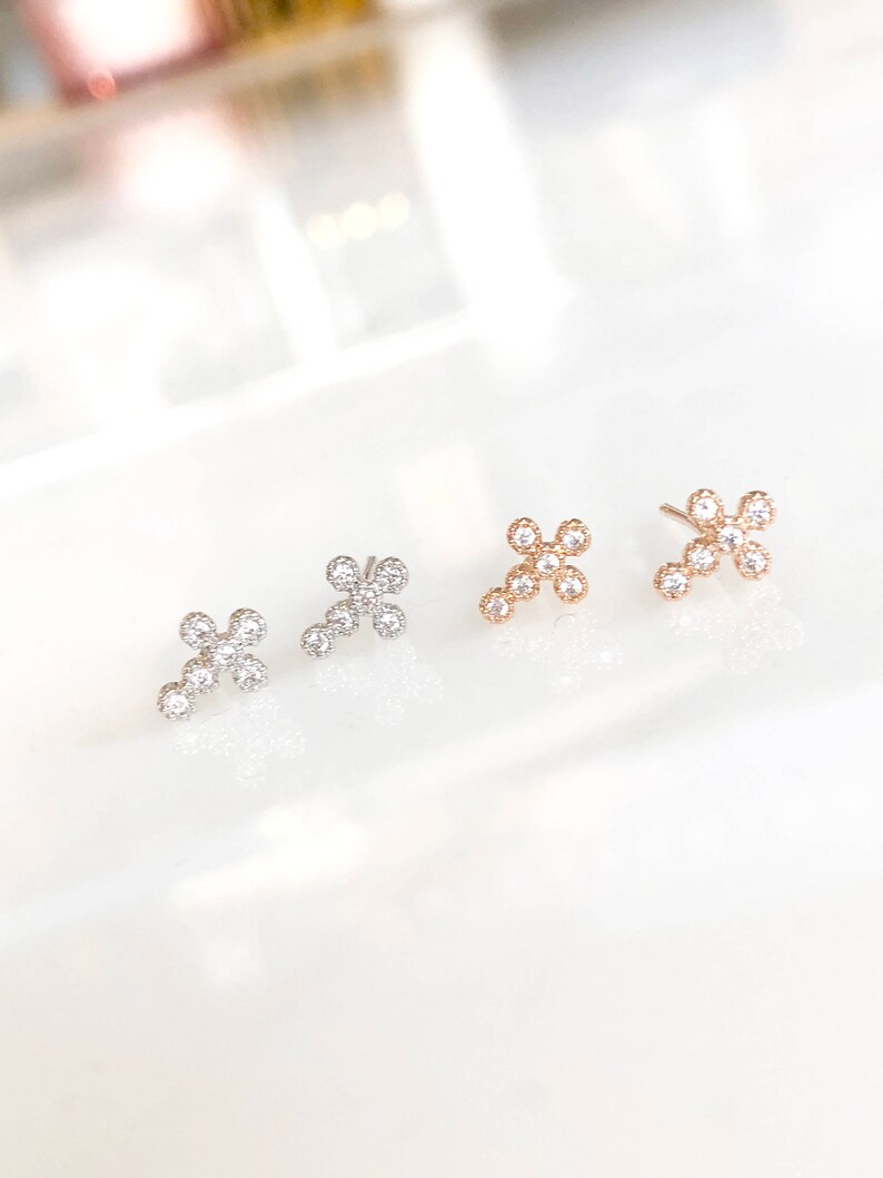 Dainty CZ Cross Earrings Cross Stud earrings Rose gold Etsy