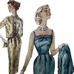 Simplicity 2308 | Day or Evening One Piece Dress & Jacket | Misses 16 bust 36" | vintage 1950's cut used complete sewing pattern