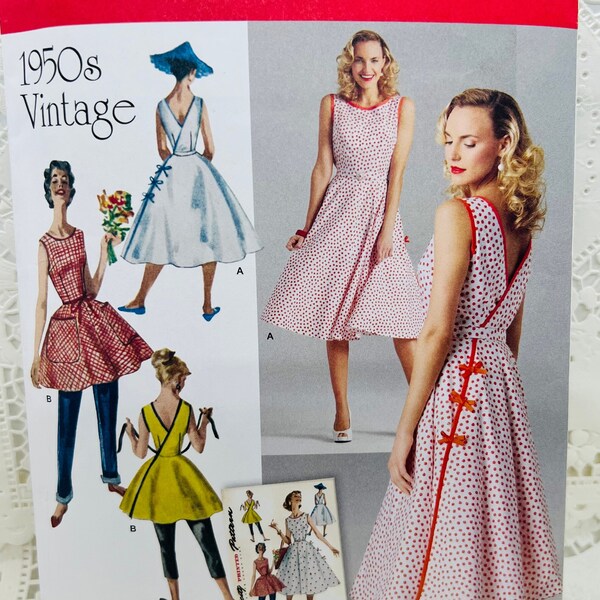 Simplicity 8085 | 1950's Vintage Wrap Dress &/or Apron in 2 Lengths | Misses 14-20 | cut, used, complete sewing pattern