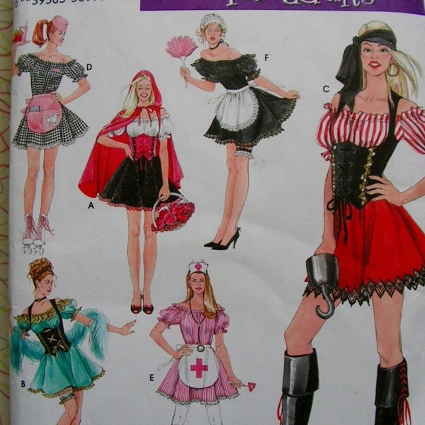 Simplicity 3618 | Adult Fantasy Costumes | Pirate French Maid Nurse Car Hop Red Riding Cinderella | Misses 14-20 | UC FF sewing pattern