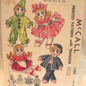 Vintage 1940s McCall&#39;s 1502 Sock Doll Sewing Pattern with Face Transfers