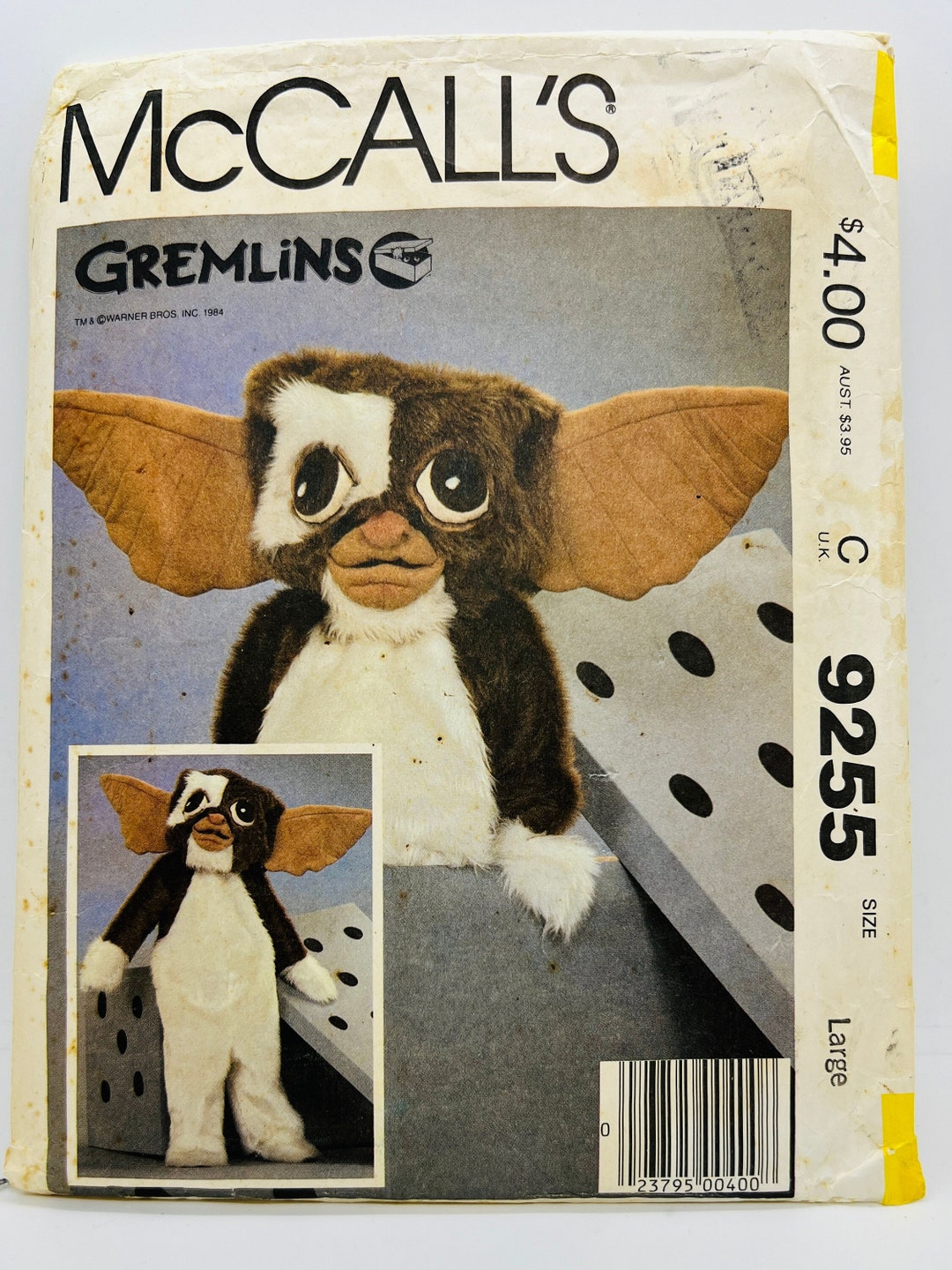 Gremlins Gizmo Costume Sewing Pattern: Child Size Large, Mccall's 9255 ...
