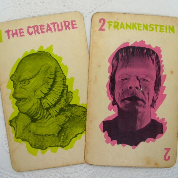 MONSTER Old Maid | Vintage 1964 | individual cards for journals, crafting, decor | Creature, Frankenstein, Dracula, Werewolf, Mummy & more!