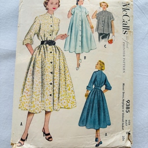 McCall&#39;s 9385 | Dress, Negligee, Unlined Jacket | Misses 16 bust 34 | cut used complete vintage 1953 sewing pattern (possible Maternity)