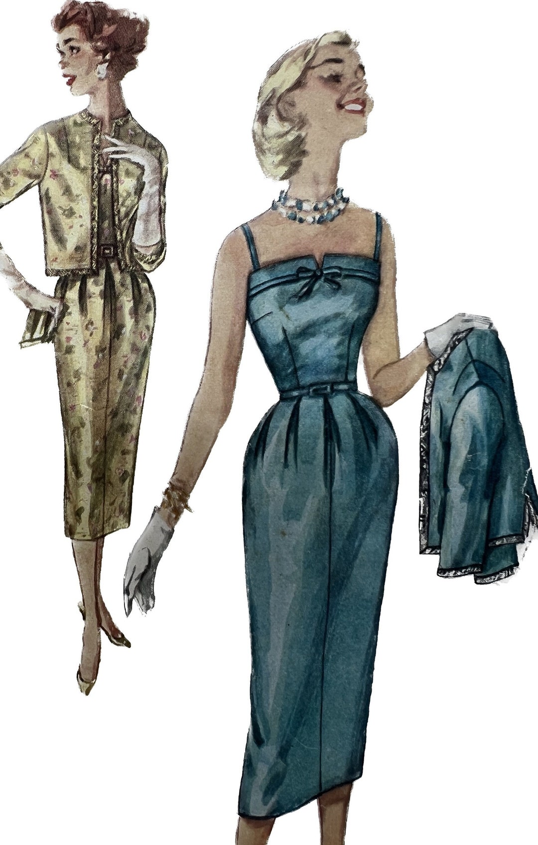 Simplicity 2308 Day or Evening One Piece Dress & Jacket Misses 16 Bust 36 Vintage 1950's Cut