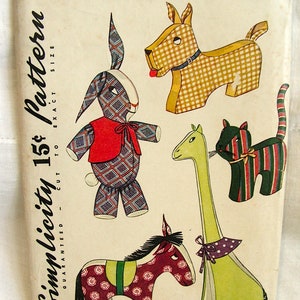 Vintage 1940s Stuffed Animal Sewing Pattern: Simplicity 626, Complete