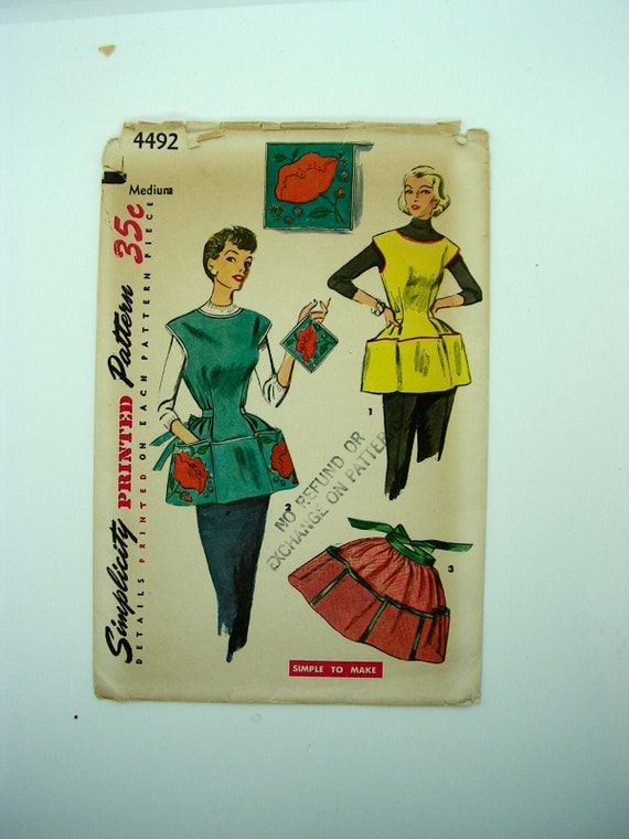 1950s Vintage Simplicity Sewing Pattern 4492 Easy Uncut Misses Cobbler Apron SM 
