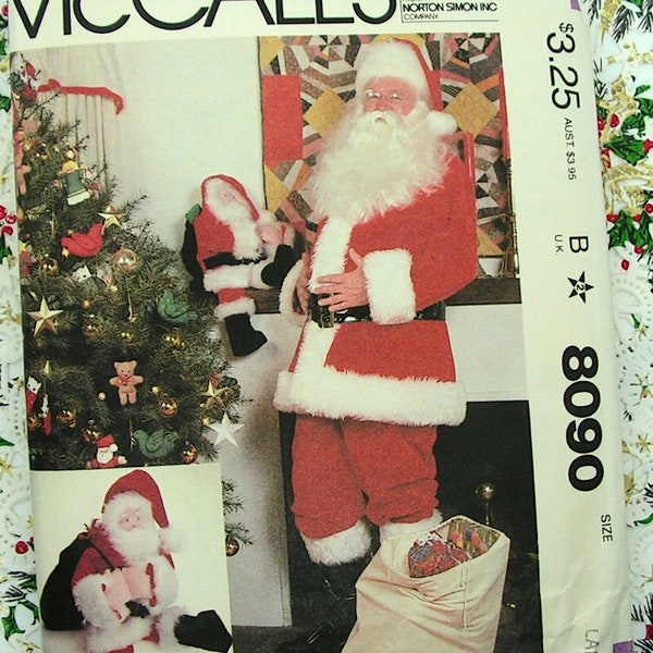 McCall's 8090 | Santa Claus Costume, Bag and Doll | Adult Large | vintage cut, used, complete sewing pattern