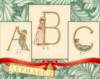 Printable Adorable Children's Alphabet Authentic 1885 Vintage Letters Illustrations