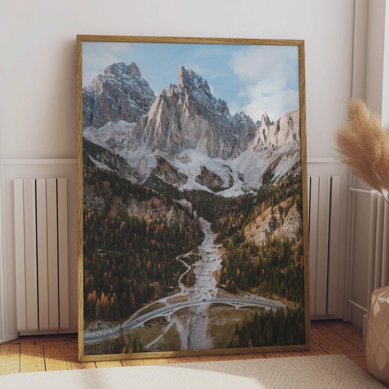 Dolomites Autumn Mountain Poster, Italian Alps Wall Art, Rocky Peak ...