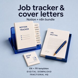 Strumento di monitoraggio delle candidature per Notion, disponibile in inglese e francese, con kit di progettazione n8n.