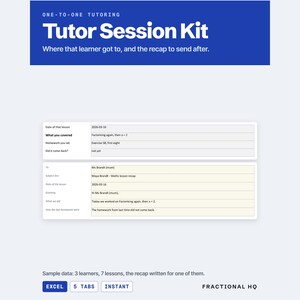 Plantilla de Excel para registro de lecciones y seguimiento del progreso del estudiante, registro de tareas y resumen para padres para tutores individuales.