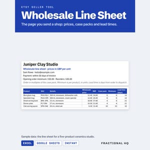 Wholesale Line Sheet Template, Wholesale Price List and Order Form, Stockist and Consignment Tracker for Small Makers, Excel Google Sheets