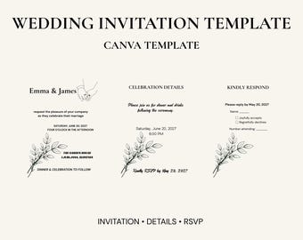 Bewerkbaar trouwuitnodigingssjabloon, minimalistische trouwuitnodiging, Canva trouwsjabloon, printbare trouwuitnodiging, RSVP-sjabloon