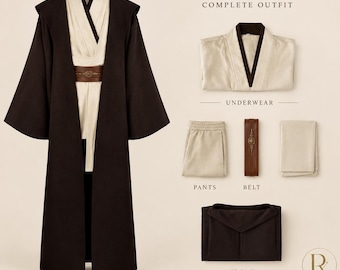 Conjunto de fantasia com capuz/manto Jedi — Capa de cosplay de Star Wars com cinto, tamanhos P a 3XG