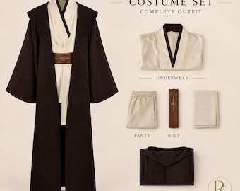 Hooded/Jedi Robe Costume Set— Star wars Cosplay Cloak with Belt, S to 3X
