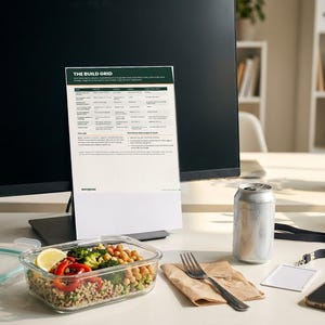 Gluten free lunch ideas with no microwave: printed pages from Cold Lunch, Solved in a real-life photo, dairy free cold lunch build grid