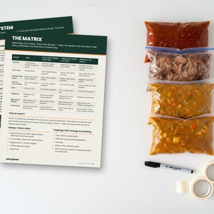Dinner Insurance: gluten free freezer meals plan printable PDF, eight dairy free freezer sauces, labels and inventory sheet (image 1)