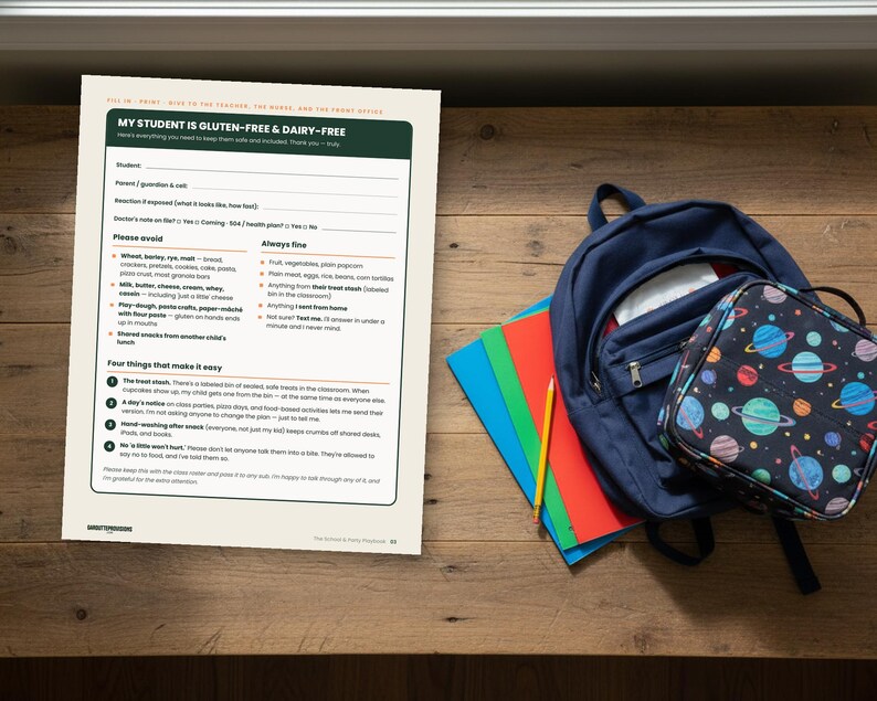 The School & Party Playbook: gluten free kids lunch and school kit printable PDF, celiac teacher handout and birthday party plan (image 3)