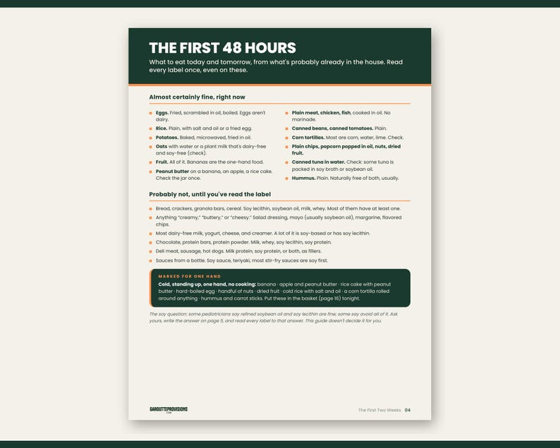Preview of page 4 from The First Two Weeks: MSPI 14-day meal map and hidden soy list, part of this dairy free soy free breastfeeding diet plan printable