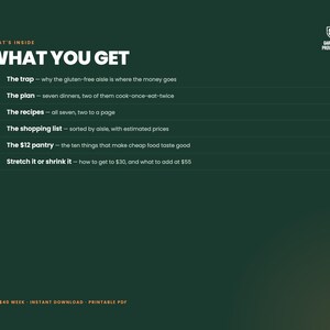 The $40 Week: gluten free meal plan on a budget printable PDF, seven dairy free dinners with a priced grocery list (image 4)