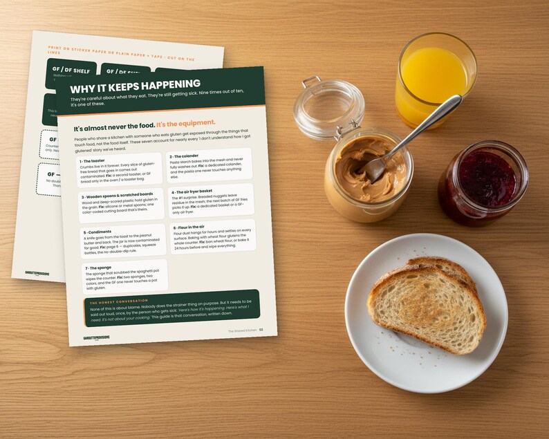 The Shared Kitchen: celiac cross contamination checklist printable PDF, gluten free shared kitchen guide with zone labels (image 3)