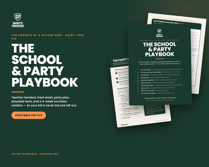 The School & Party Playbook: gluten free kids lunch and school kit printable PDF, celiac teacher handout and birthday party plan (image 2)