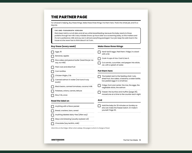Preview of page 15 from The First Two Weeks: MSPI 14-day meal map and hidden soy list, part of this dairy free soy free breastfeeding diet plan printable